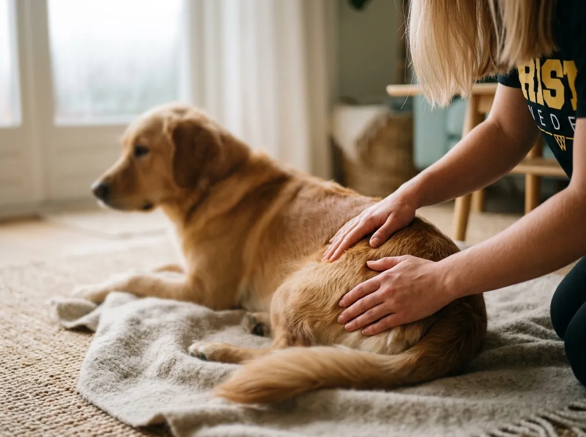 Ruhige Behandlung am Rücken eines Hundes